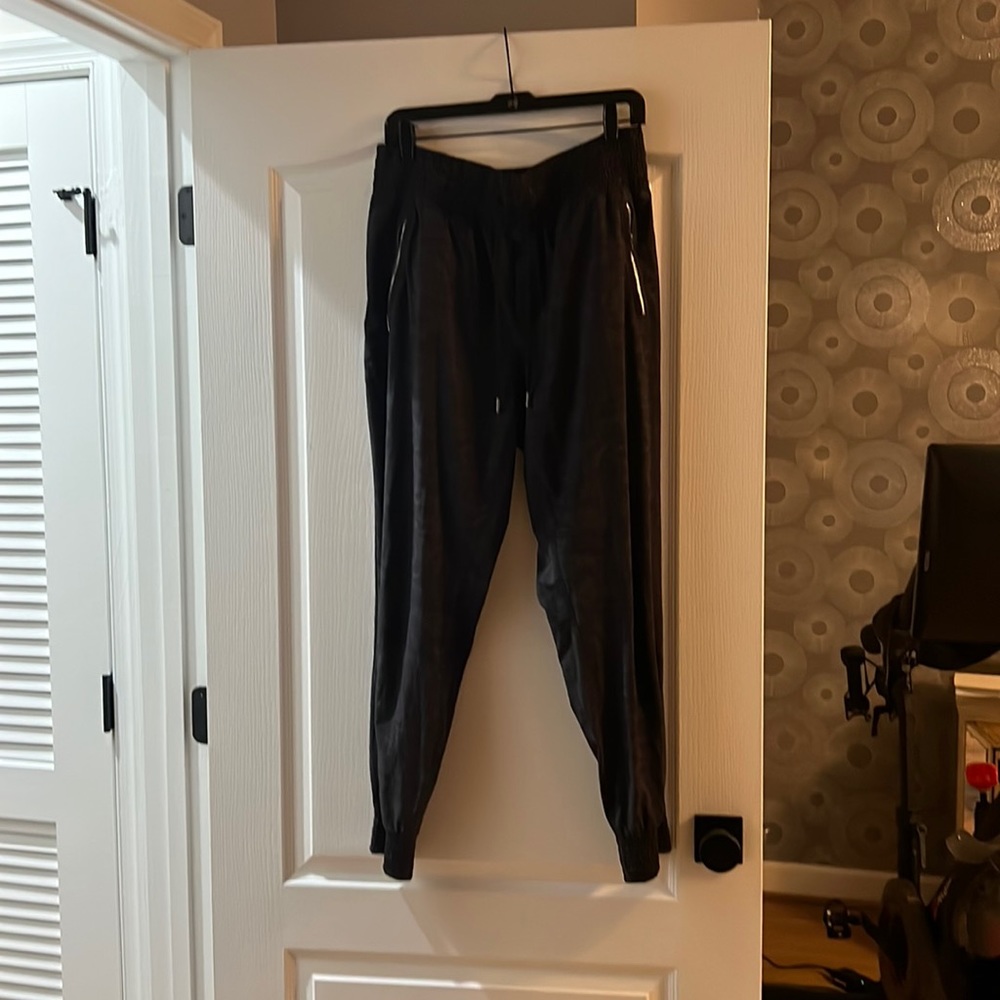 Athleta gray/black silky joggers with zippers size 12